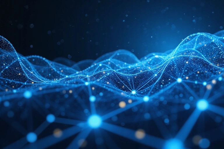 Immagine astratta che rappresenta la proprietà intellettuale con icone di copyright e simboli digitali.